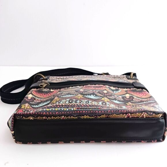Sakroots Artists Circle Flat Lg Crossbody Bag Multicolor Coated Canvas Blk Strap - Picture 4 of 8
